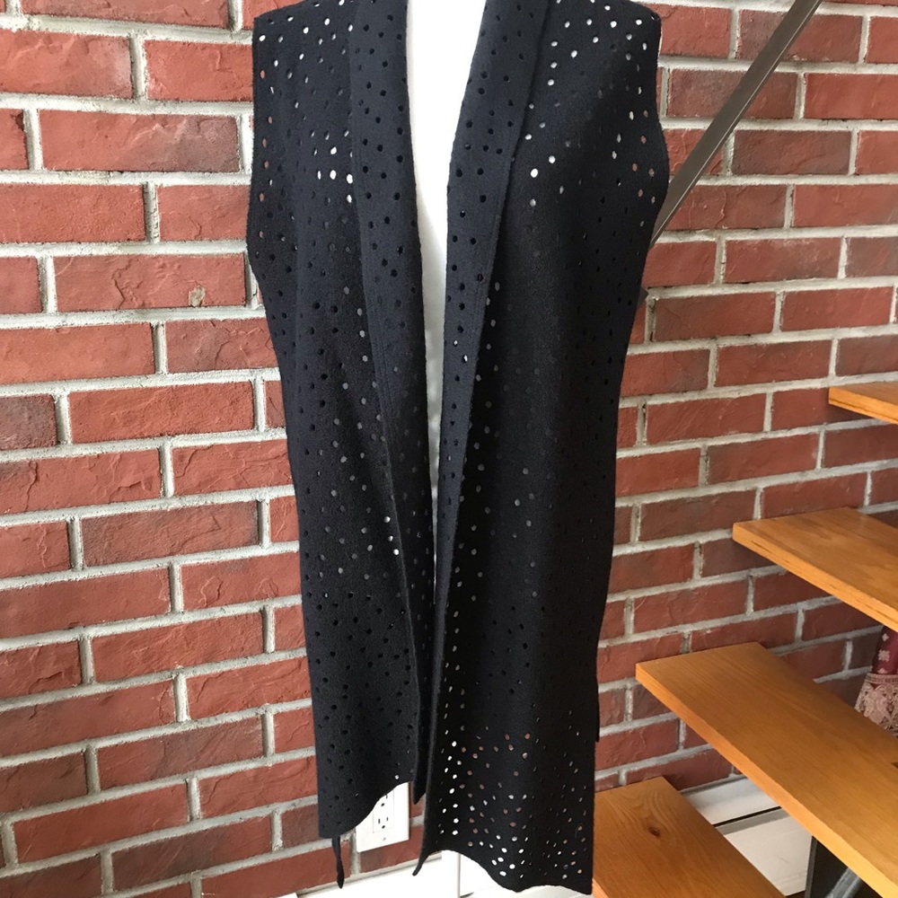 •Unique Wool Long Open Cardigan Wrap Sleeveless Coat Hand Crafted One of a Kind